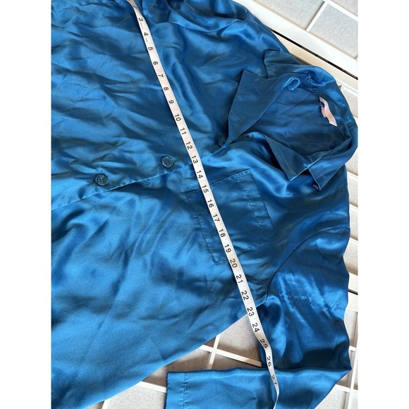 Victoria's Secret Blue Liquid Satin Sleep Shirt Long Sleeve Button Up Women L - Picture 3 of 6
